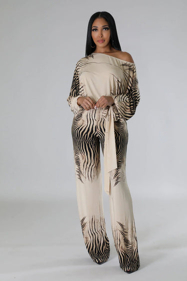 Stretch wide leg jumpsuit with self-tie waist