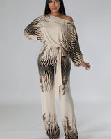 One-piece wide leg jumpsuit with flowing silhouette