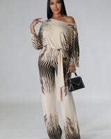 Stretch wide leg jumpsuit with self-tie waist