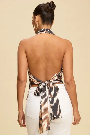 Wild Luxe Halter Drape Cowl Top – Multi - women's cropped top