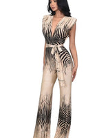 Belted jumpsuit wide leg – Wild Muse print jumpsuit for women’s evening