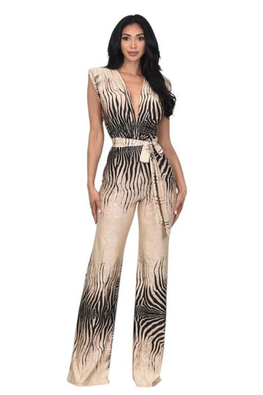 Wild Muse belted jumpsuit – wide–leg one‑piece with waist tie for women