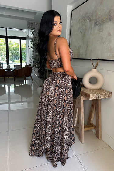 Wild Rhythm Python Satin Cut - Out Maxi Dress - Palazzo Couture Online