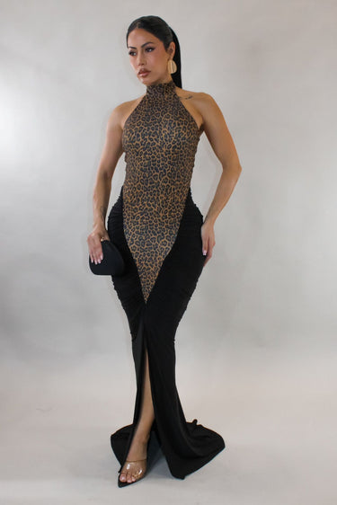 Wild Siren Illusion Ruched Maxi Dress - Animal Print - Palazzo Couture Online