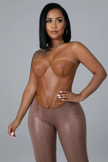 Wild Tamer Faux Leather Corset with Sweetheart Neckline - view 2
