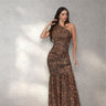Wild Temptation One Shoulder Mesh Maxi Dress - Brown Multi - Palazzo Couture Online