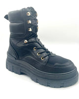 Winter Princess Kate Black Lace Boots with Chunky Platform Sole - stylish boots for going out