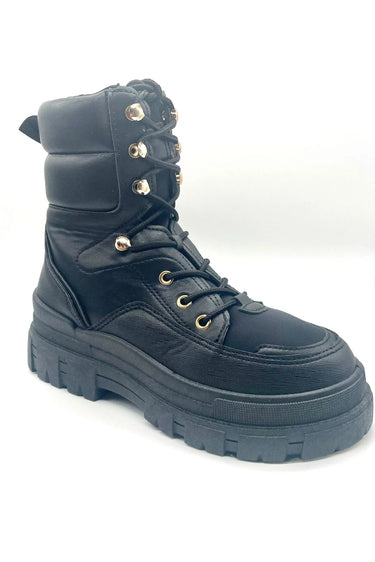 Winter Princess Kate Black Lace Boots with Chunky Platform Sole - stylish boots for going out