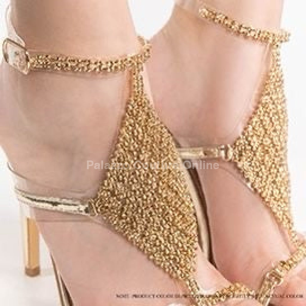 Woman Rhinestone Stiletto Hell Dress Shoes(Gold) Gold / 5.5 Shoes