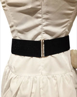 Women's black stretch belt with wave design buckle - fashion elastic waist belt