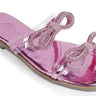Women Rhinestone Double Bow Clear Strap Slide on Sandals (Pink) - Palazzo Couture Online
