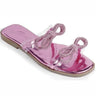 Women Rhinestone Double Bow Clear Strap Slide on Sandals (Pink) - front view