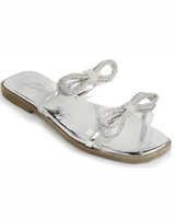 Women Rhinestone Double Bow Clear Strap Slide on Sandals (Silver) - Palazzo Couture Online