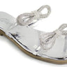 Women Rhinestone Double Bow Clear Strap Slide on Sandals (Silver) - Palazzo Couture Online