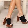 Women Thick Heeled Platform Slide Sandals (Black - Palazzo Couture Online