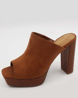 Women Thick Heeled Platform Slide Sandals (Camel) - Palazzo Couture Online