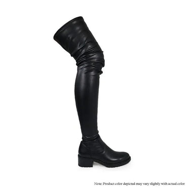 Women’s Platform Thigh High Boots with Stretchy Fit (Black) - women's wedge sandals