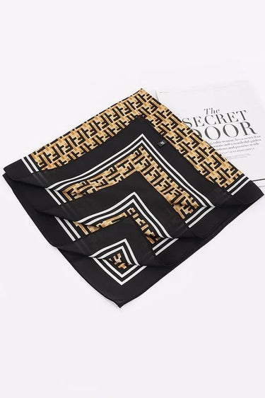 women's silk bandana scarf with bold monogram pattern