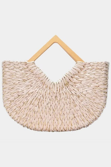 Wood Handle Straw Tote Bag with Woven Natural Texture - chic clutch by Palazzo Couture