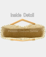 Wood Handle Straw Tote Bag (Natural) - women's evening clutch