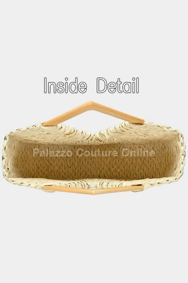 Wood Handle Straw Tote Bag (Natural) - women's evening clutch