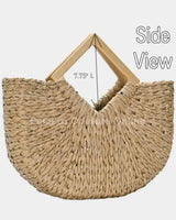 Wood Handle Straw Tote Bag with Woven Natural Texture - women's evening clutch