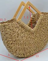 Wood Handle Straw Tote Bag (Natural) - stylish purse for going out