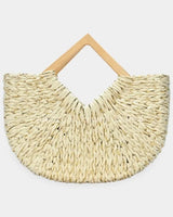 Wood Handle Straw Tote Bag with Woven Natural Texture - stylish purse for going out