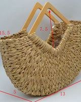 Wood Handle Straw Tote Bag (Peach) - Palazzo Couture Online