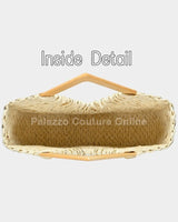 Wood Handle Straw Tote Bag (Peach) - Palazzo Couture Online