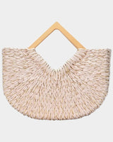 Wood Handle Straw Tote Bag (Peach) - Palazzo Couture Online