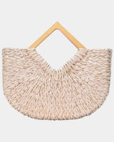 Wood Handle Straw Tote Bag (Peach) for women - bag by Palazzo Couture