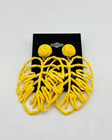 Yellow Statement Earrings – Leaf Design - trendy women's jewelry