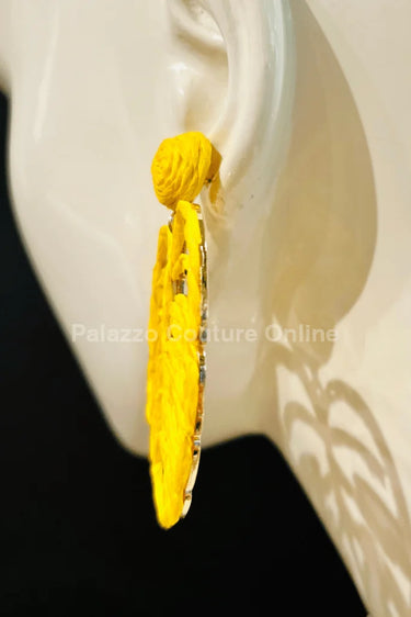 Yellow Statement Earrings – Leaf Design - women's statement jewelry