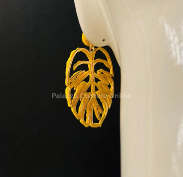 Yellow Statement Earrings – Leaf Design - stylish accessory for every outfit