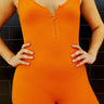 Zipper Basic Orange Romper with Ribbed Stretch Fabric for women - romper by Palazzo Couture
