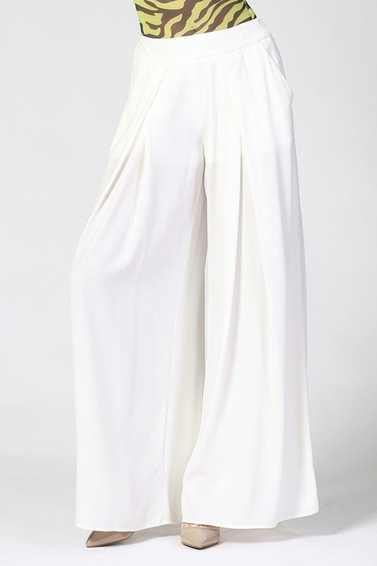 Solid  Wide  Off White Palazzo Pants