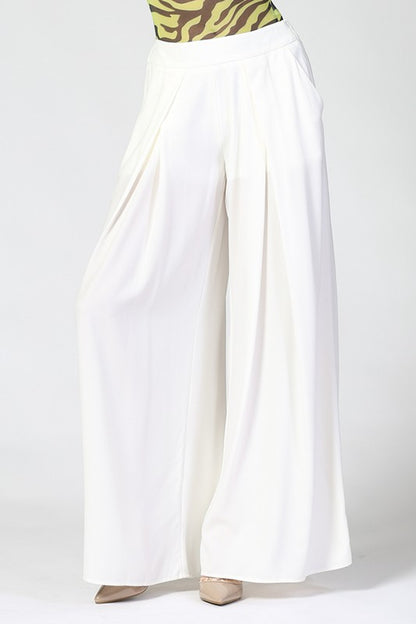 Solid  Wide  Off White Palazzo Pants