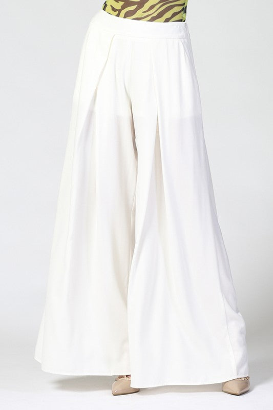 Solid  Wide  Off White Palazzo Pants