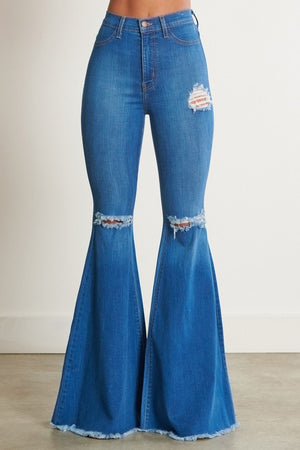 High Waisted Flare Blue Jeans
