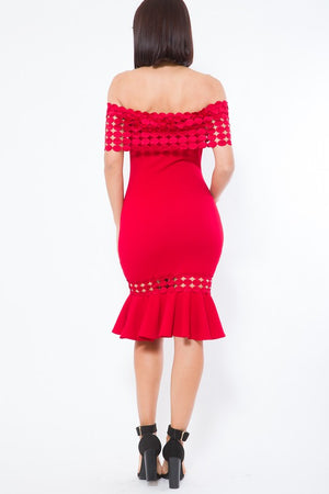 Crochet Band Dress Red Midi Dress
