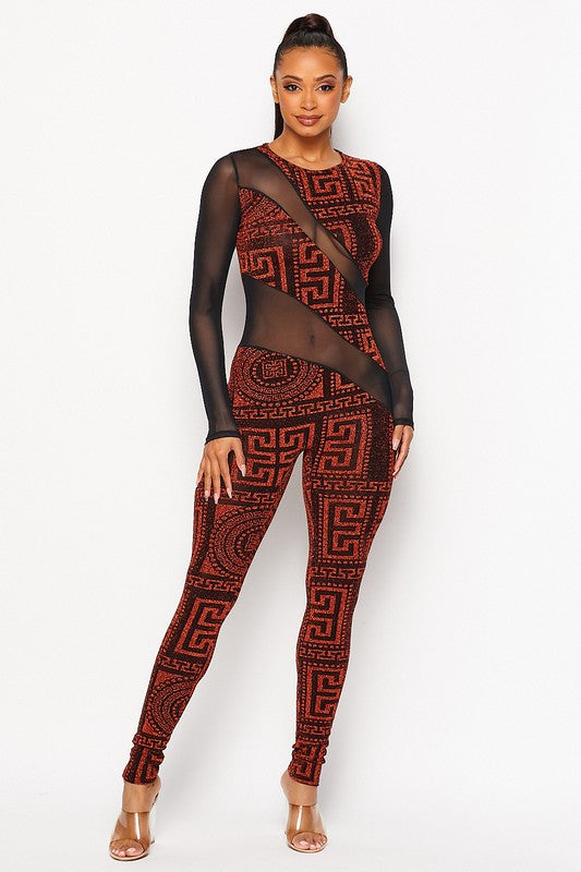 Long sleeved jumpsuit with contrast Bronze