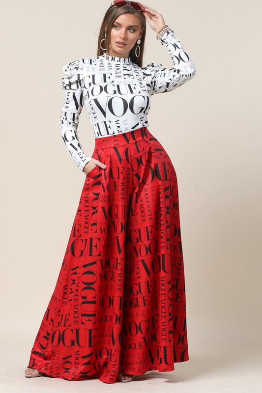 Vogue Print Mock Neck Long Sleeve Top