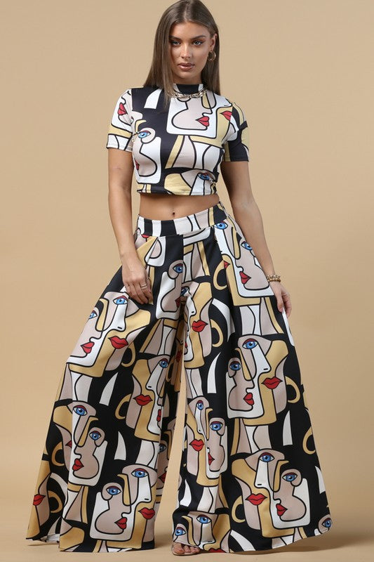 Facelips Print Wide Palazzo Pants