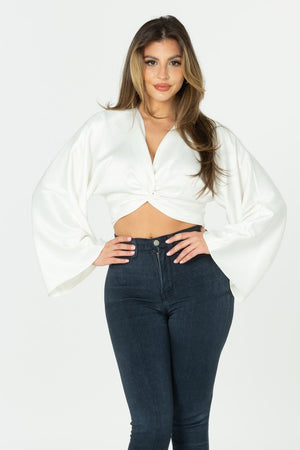 Knotted Satin  Effect Top (White)
