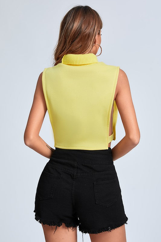 Bella Hollow Out Crop Vest Top Yellow