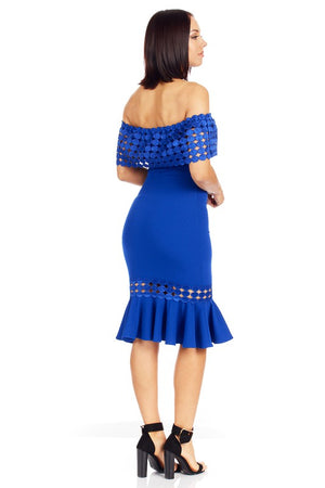 Crochet Band Blue Midi Dress