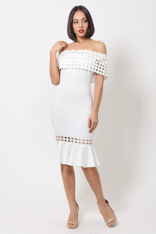 Crochet Band White Midi Dress