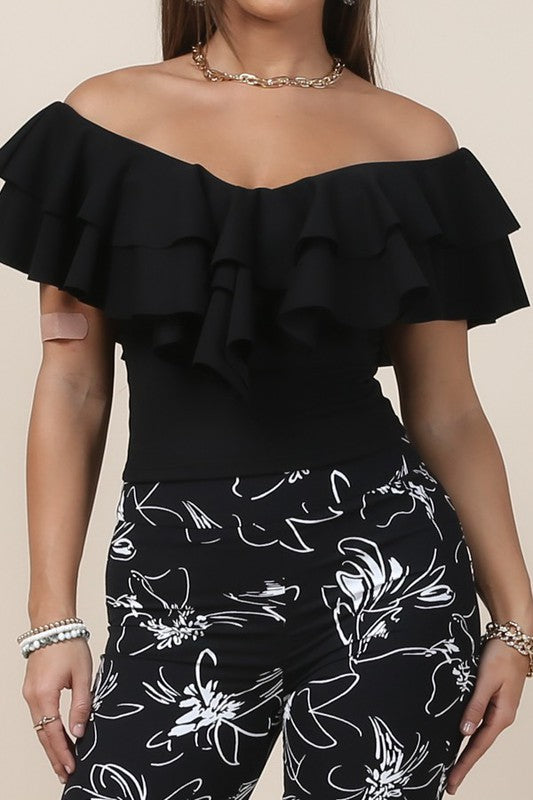 Yolo Off Shoulder Ruffled ( Black)