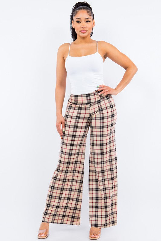Caramel Check | Wide Leg Trousers | Pure Collection